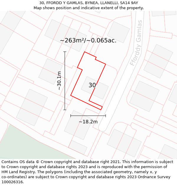 30, FFORDD Y GAMLAS, BYNEA, LLANELLI, SA14 9AY: Plot and title map