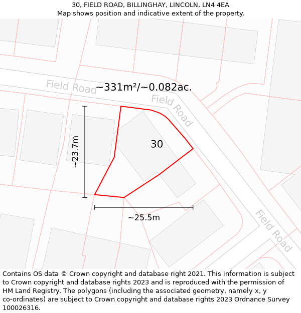 30, FIELD ROAD, BILLINGHAY, LINCOLN, LN4 4EA: Plot and title map