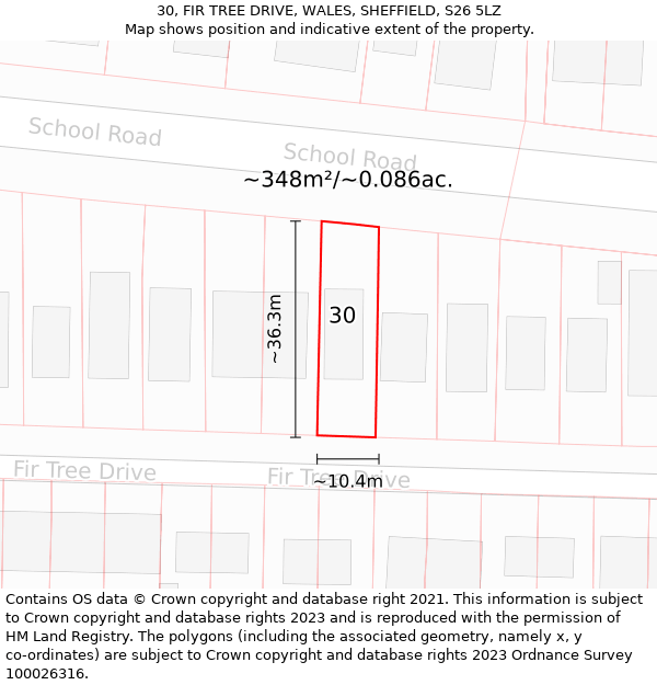 30, FIR TREE DRIVE, WALES, SHEFFIELD, S26 5LZ: Plot and title map