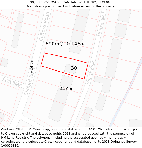 30, FIRBECK ROAD, BRAMHAM, WETHERBY, LS23 6NE: Plot and title map