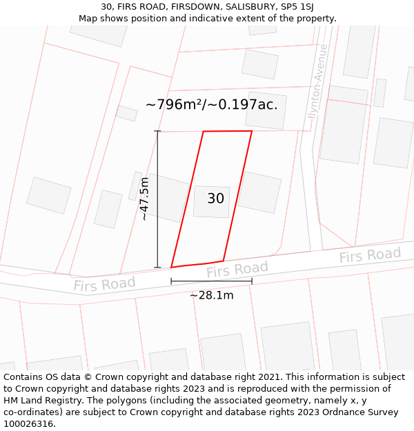 30, FIRS ROAD, FIRSDOWN, SALISBURY, SP5 1SJ: Plot and title map