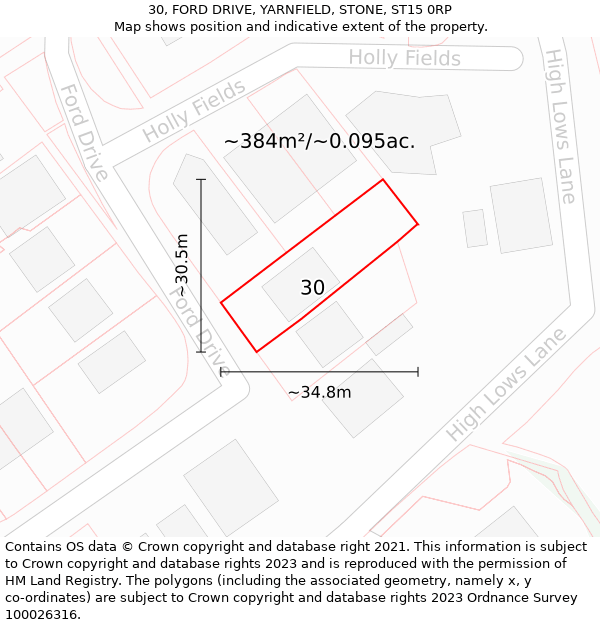 30, FORD DRIVE, YARNFIELD, STONE, ST15 0RP: Plot and title map