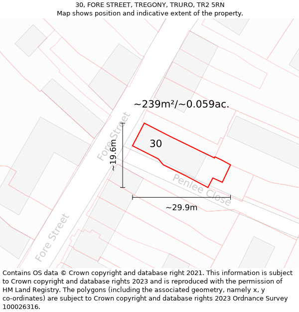 30, FORE STREET, TREGONY, TRURO, TR2 5RN: Plot and title map