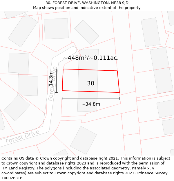 30, FOREST DRIVE, WASHINGTON, NE38 9JD: Plot and title map