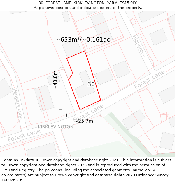 30, FOREST LANE, KIRKLEVINGTON, YARM, TS15 9LY: Plot and title map