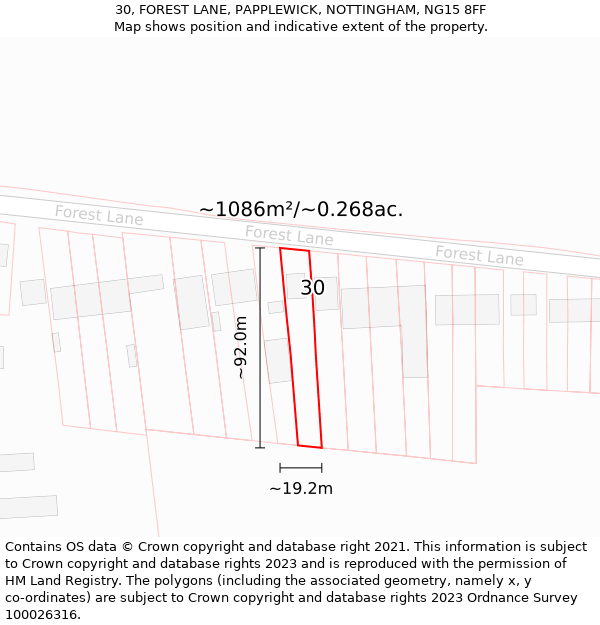 30, FOREST LANE, PAPPLEWICK, NOTTINGHAM, NG15 8FF: Plot and title map