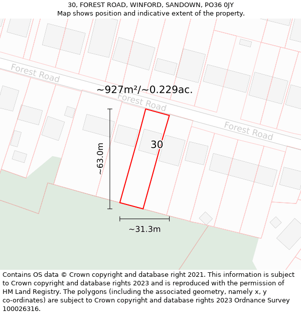 30, FOREST ROAD, WINFORD, SANDOWN, PO36 0JY: Plot and title map