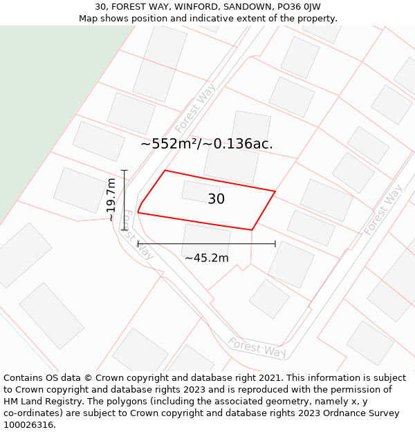 30, FOREST WAY, WINFORD, SANDOWN, PO36 0JW: Plot and title map