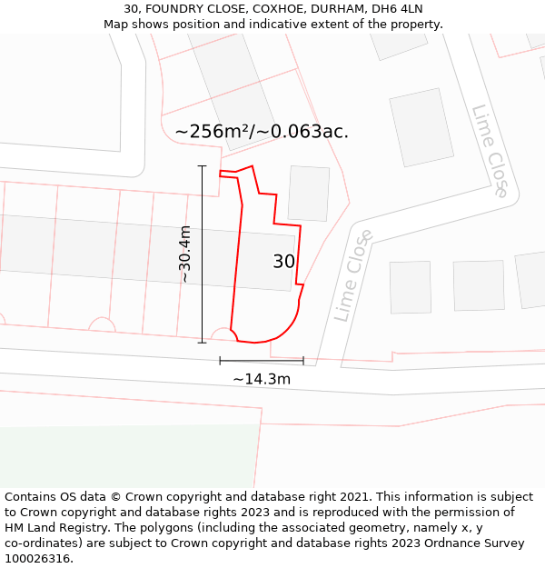 30, FOUNDRY CLOSE, COXHOE, DURHAM, DH6 4LN: Plot and title map