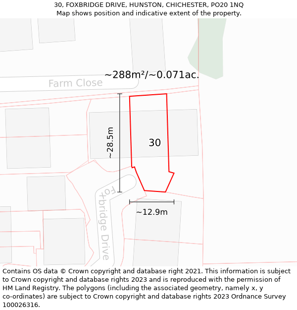 30, FOXBRIDGE DRIVE, HUNSTON, CHICHESTER, PO20 1NQ: Plot and title map