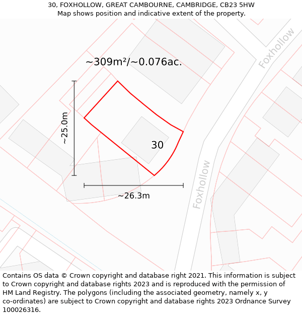 30, FOXHOLLOW, GREAT CAMBOURNE, CAMBRIDGE, CB23 5HW: Plot and title map