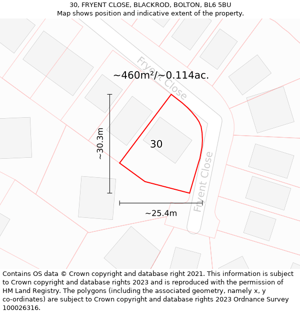 30, FRYENT CLOSE, BLACKROD, BOLTON, BL6 5BU: Plot and title map