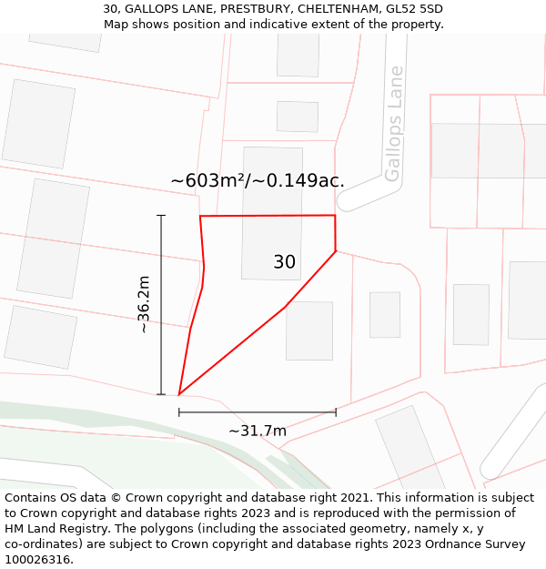 30, GALLOPS LANE, PRESTBURY, CHELTENHAM, GL52 5SD: Plot and title map