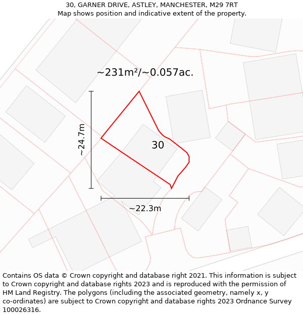 30, GARNER DRIVE, ASTLEY, MANCHESTER, M29 7RT: Plot and title map