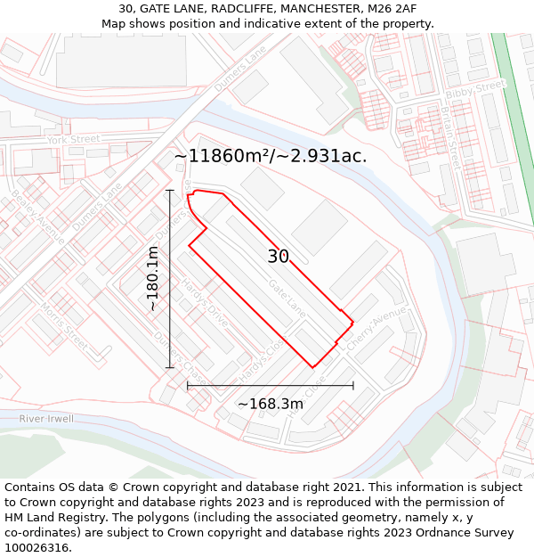 30, GATE LANE, RADCLIFFE, MANCHESTER, M26 2AF: Plot and title map