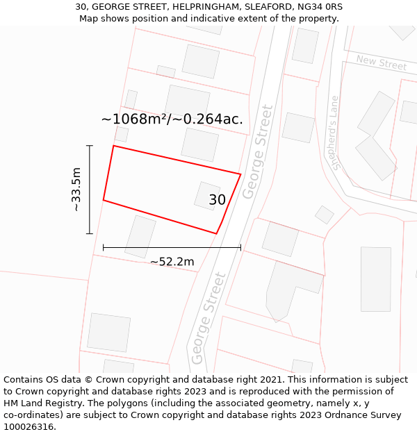30, GEORGE STREET, HELPRINGHAM, SLEAFORD, NG34 0RS: Plot and title map