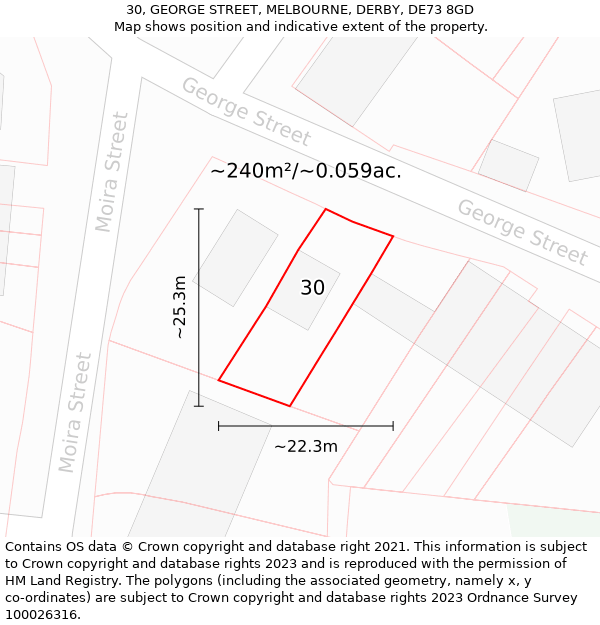 30, GEORGE STREET, MELBOURNE, DERBY, DE73 8GD: Plot and title map