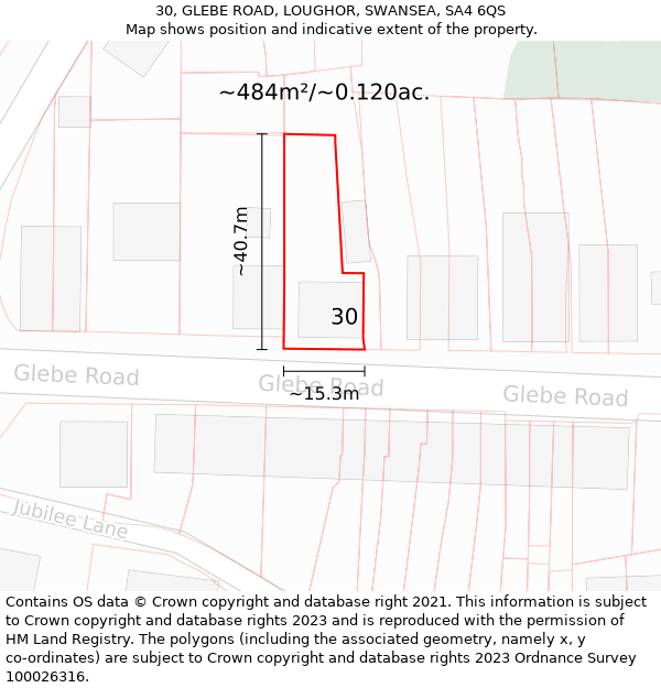 30, GLEBE ROAD, LOUGHOR, SWANSEA, SA4 6QS: Plot and title map