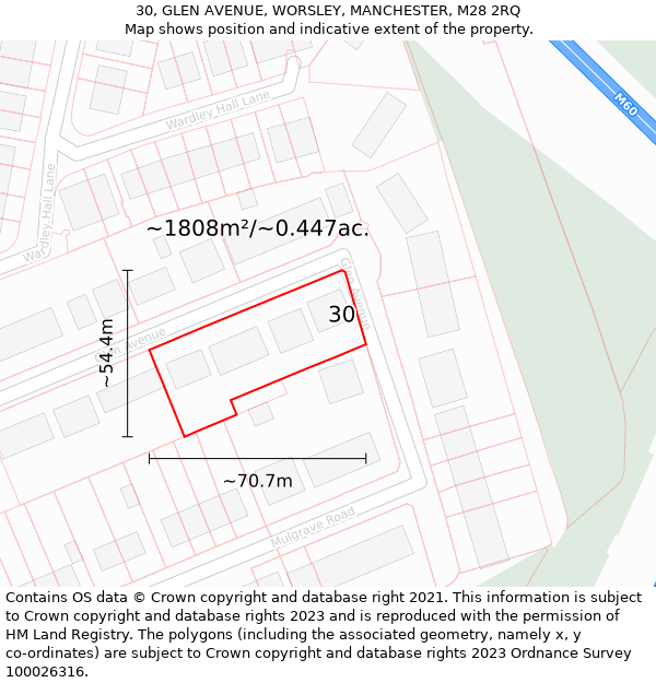 30, GLEN AVENUE, WORSLEY, MANCHESTER, M28 2RQ: Plot and title map