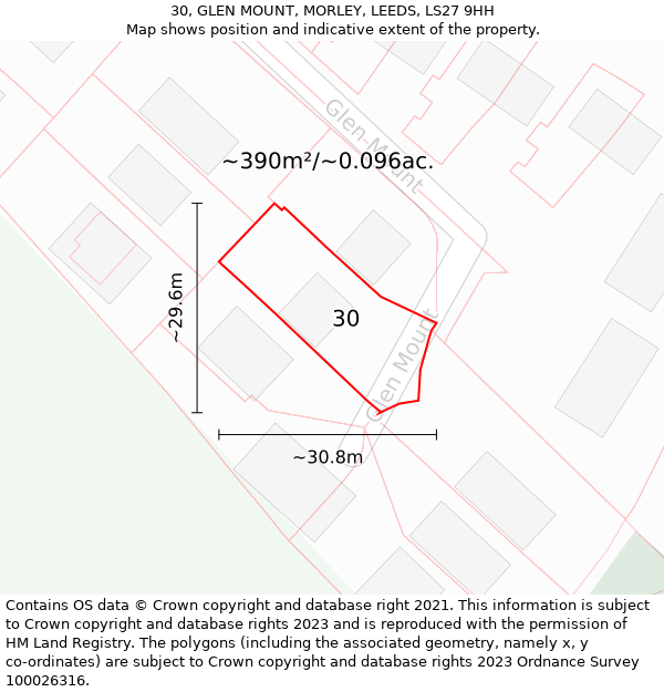 30, GLEN MOUNT, MORLEY, LEEDS, LS27 9HH: Plot and title map