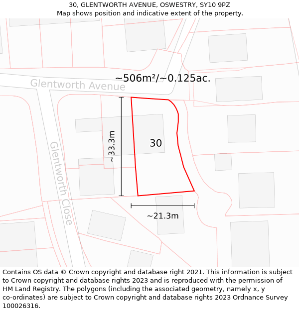 30, GLENTWORTH AVENUE, OSWESTRY, SY10 9PZ: Plot and title map