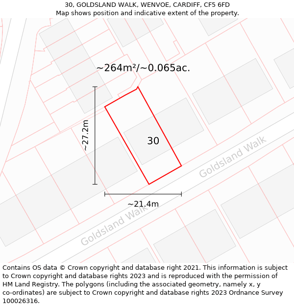 30, GOLDSLAND WALK, WENVOE, CARDIFF, CF5 6FD: Plot and title map