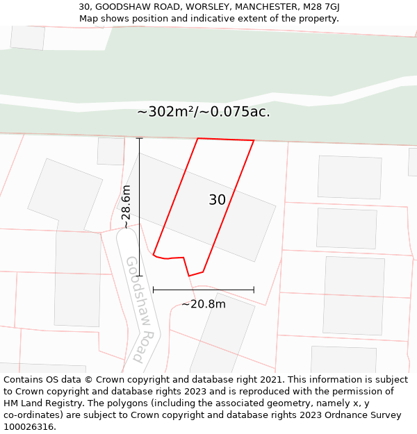 30, GOODSHAW ROAD, WORSLEY, MANCHESTER, M28 7GJ: Plot and title map