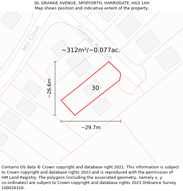 30, GRANGE AVENUE, SPOFFORTH, HARROGATE, HG3 1AH: Plot and title map