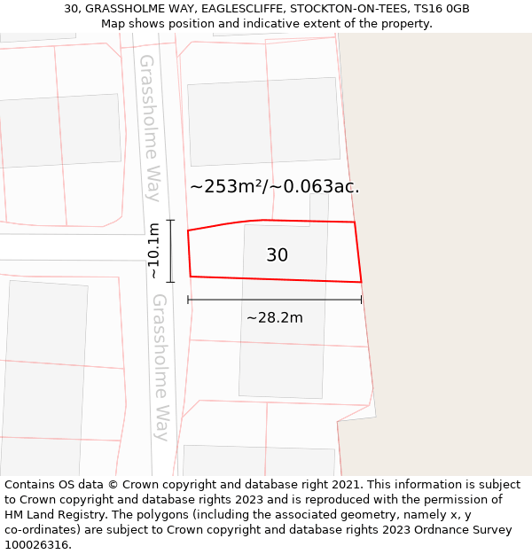 30, GRASSHOLME WAY, EAGLESCLIFFE, STOCKTON-ON-TEES, TS16 0GB: Plot and title map