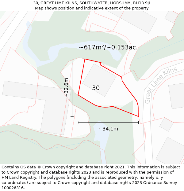 30, GREAT LIME KILNS, SOUTHWATER, HORSHAM, RH13 9JL: Plot and title map