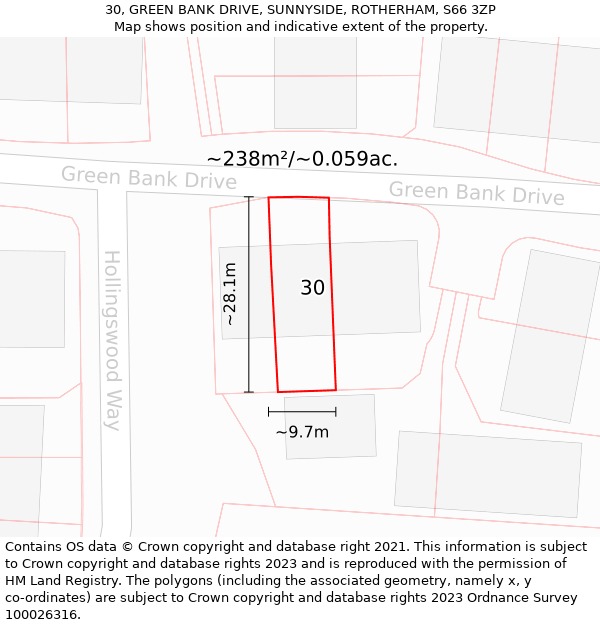 30, GREEN BANK DRIVE, SUNNYSIDE, ROTHERHAM, S66 3ZP: Plot and title map