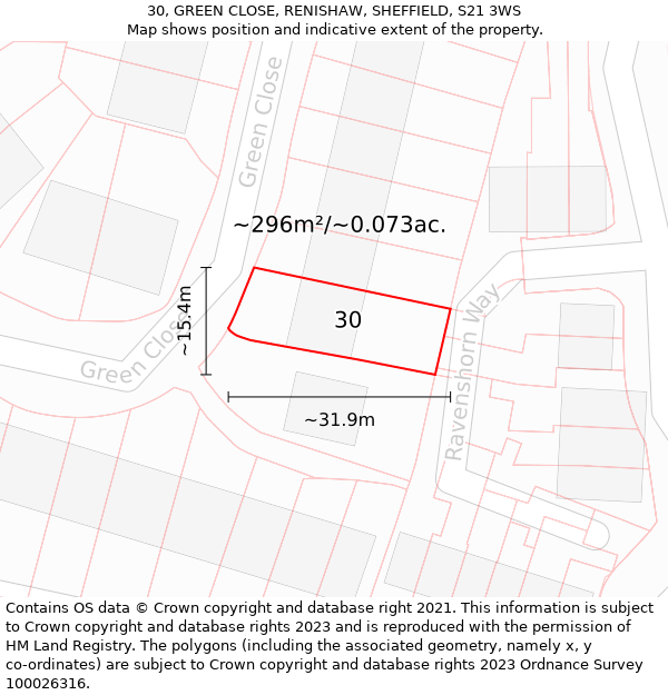 30, GREEN CLOSE, RENISHAW, SHEFFIELD, S21 3WS: Plot and title map