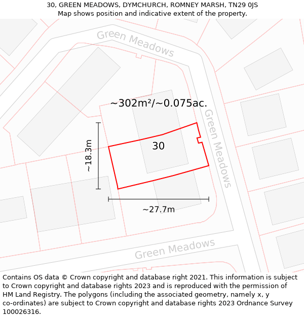 30, GREEN MEADOWS, DYMCHURCH, ROMNEY MARSH, TN29 0JS: Plot and title map