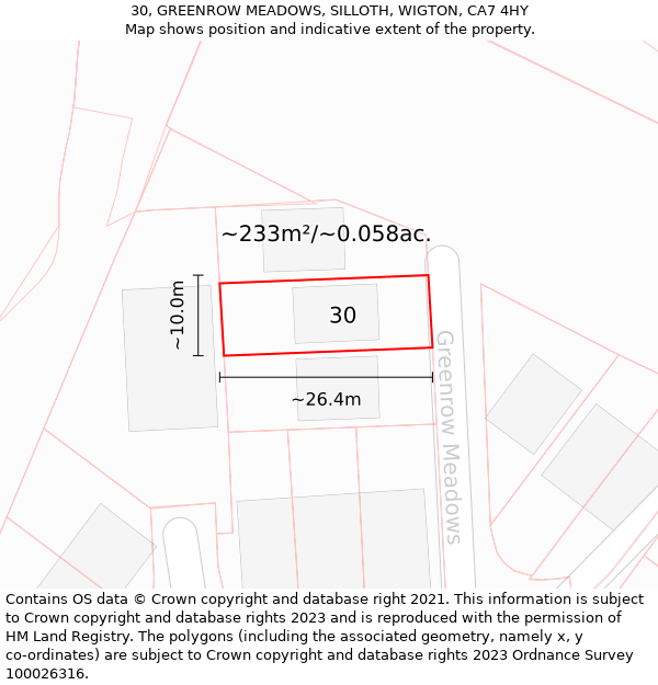 30, GREENROW MEADOWS, SILLOTH, WIGTON, CA7 4HY: Plot and title map