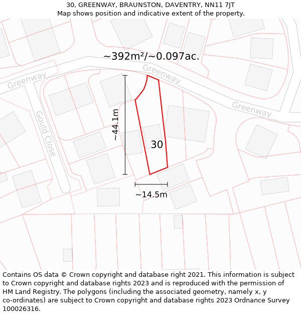 30, GREENWAY, BRAUNSTON, DAVENTRY, NN11 7JT: Plot and title map