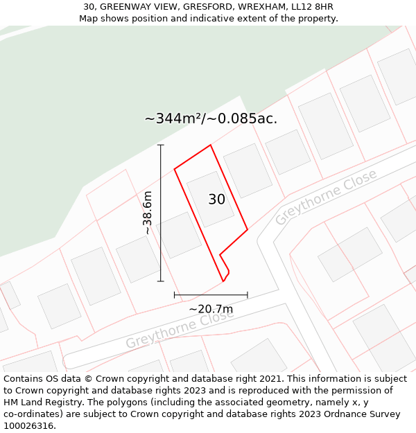 30, GREENWAY VIEW, GRESFORD, WREXHAM, LL12 8HR: Plot and title map