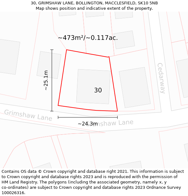 30, GRIMSHAW LANE, BOLLINGTON, MACCLESFIELD, SK10 5NB: Plot and title map