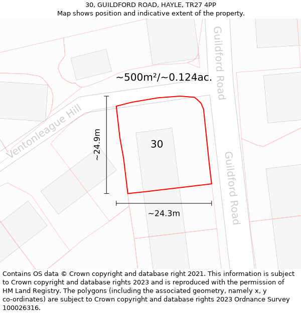 30, GUILDFORD ROAD, HAYLE, TR27 4PP: Plot and title map