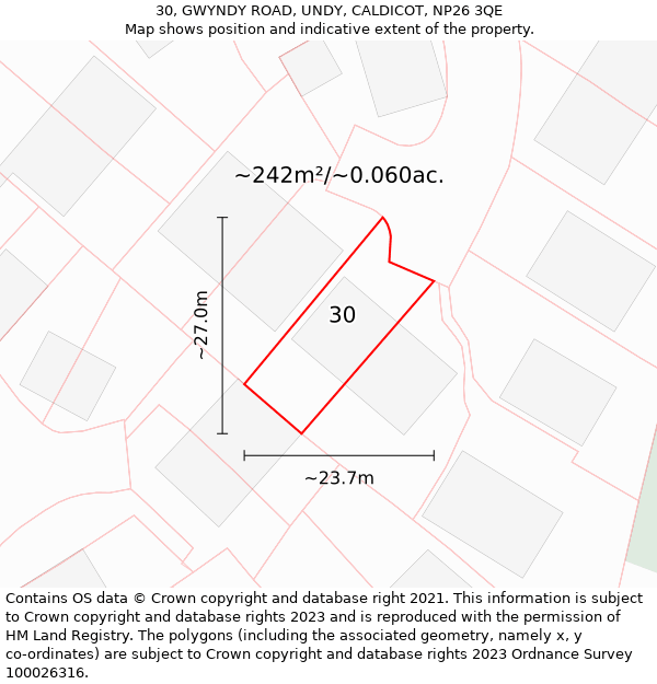 30, GWYNDY ROAD, UNDY, CALDICOT, NP26 3QE: Plot and title map