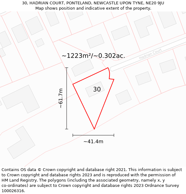 30, HADRIAN COURT, PONTELAND, NEWCASTLE UPON TYNE, NE20 9JU: Plot and title map