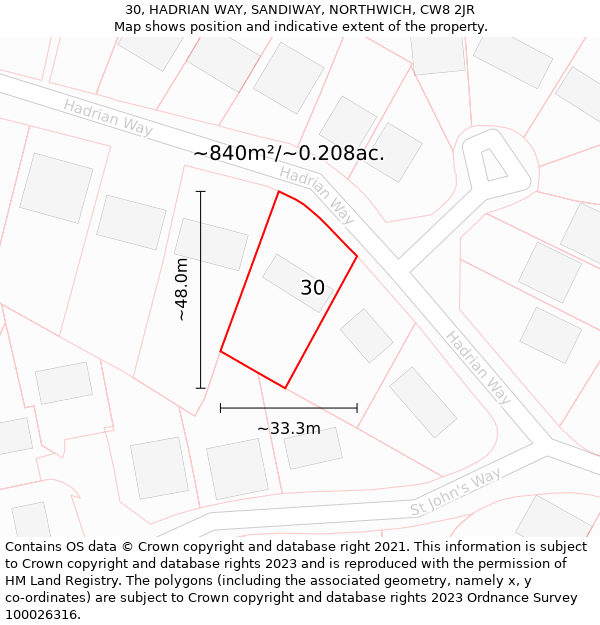 30, HADRIAN WAY, SANDIWAY, NORTHWICH, CW8 2JR: Plot and title map