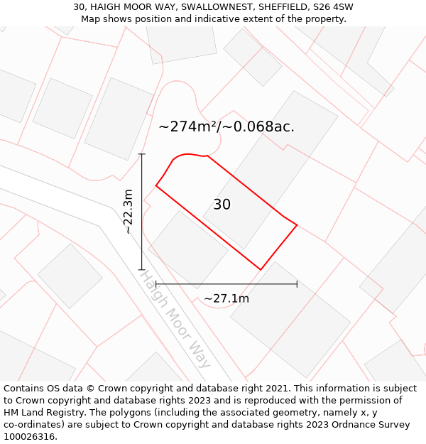 30, HAIGH MOOR WAY, SWALLOWNEST, SHEFFIELD, S26 4SW: Plot and title map