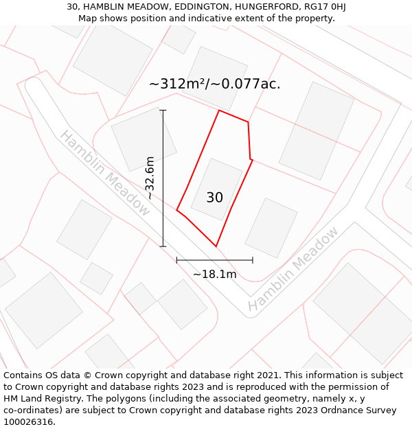 30, HAMBLIN MEADOW, EDDINGTON, HUNGERFORD, RG17 0HJ: Plot and title map