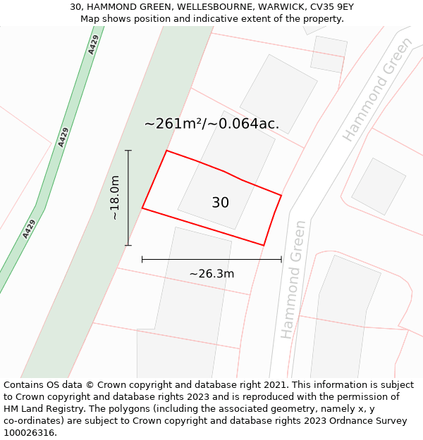 30, HAMMOND GREEN, WELLESBOURNE, WARWICK, CV35 9EY: Plot and title map