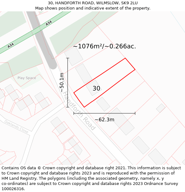 30, HANDFORTH ROAD, WILMSLOW, SK9 2LU: Plot and title map