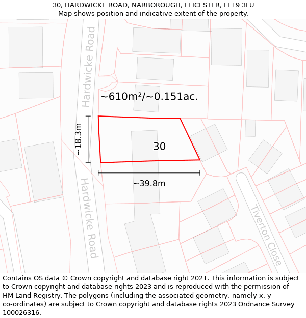 30, HARDWICKE ROAD, NARBOROUGH, LEICESTER, LE19 3LU: Plot and title map