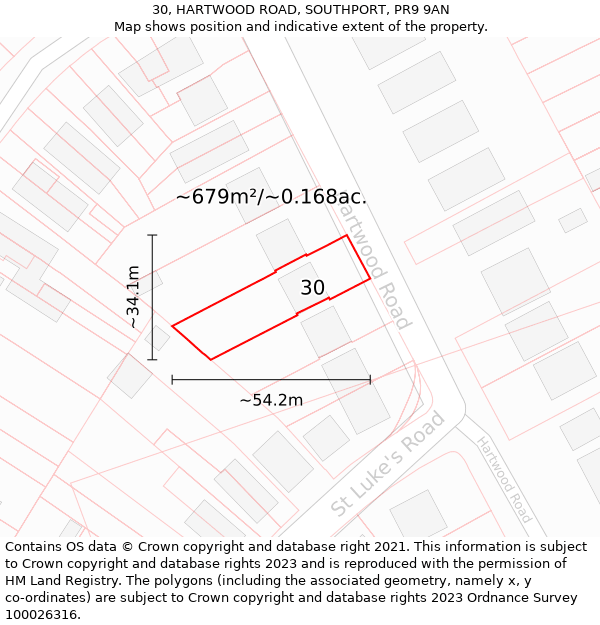 30, HARTWOOD ROAD, SOUTHPORT, PR9 9AN: Plot and title map