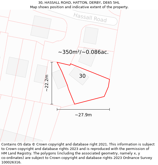 30, HASSALL ROAD, HATTON, DERBY, DE65 5HL: Plot and title map