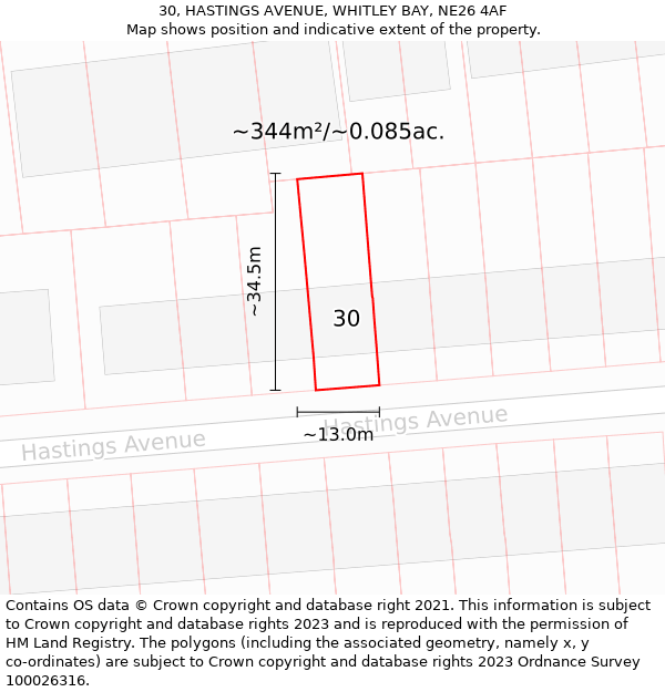 30, HASTINGS AVENUE, WHITLEY BAY, NE26 4AF: Plot and title map