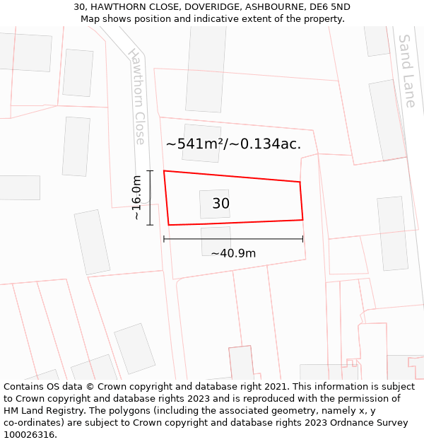 30, HAWTHORN CLOSE, DOVERIDGE, ASHBOURNE, DE6 5ND: Plot and title map